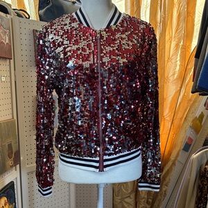 Sequin Bomber Jacket - Red